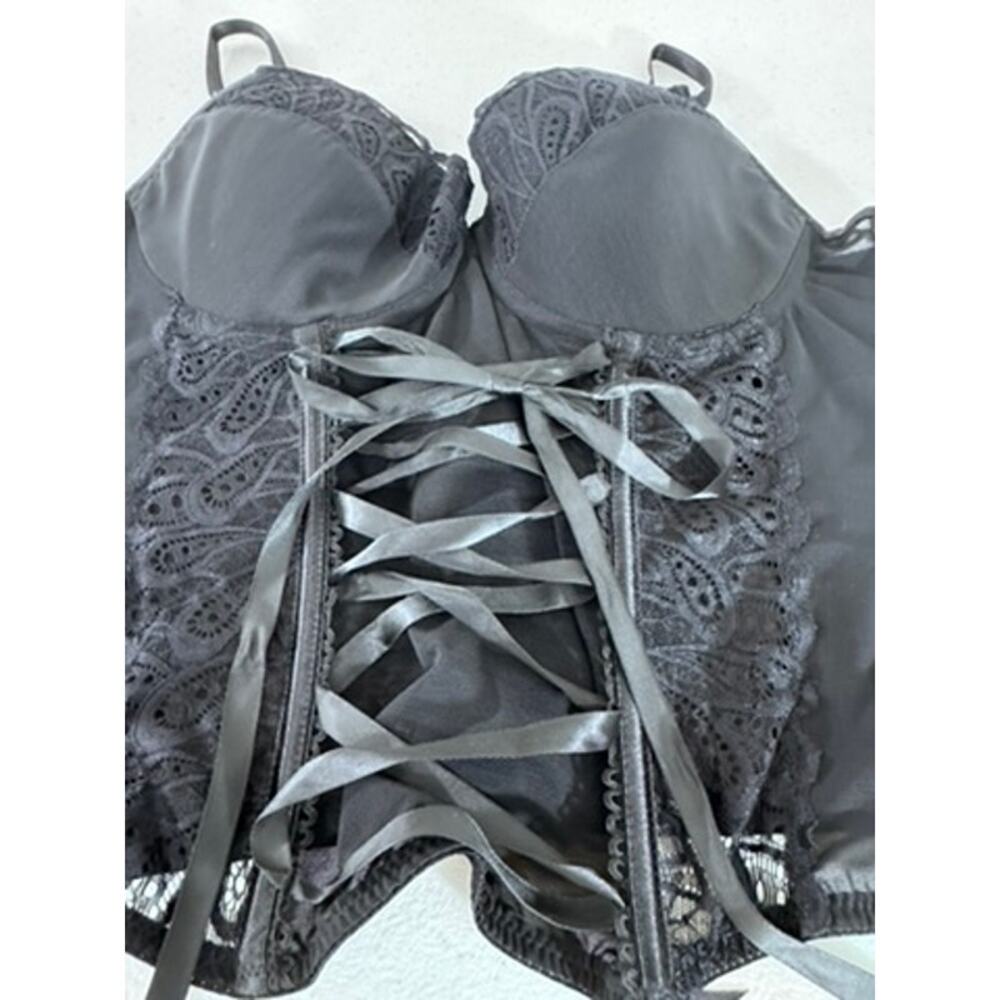 Black Corset,Size 2XL Black Lace, Ribbon Front Tie, Sexy, No Brand Tag, Vampire - Picture 2 of 3